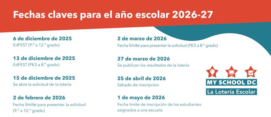 Fechas claves de la lotería para el año escolar 2026-27