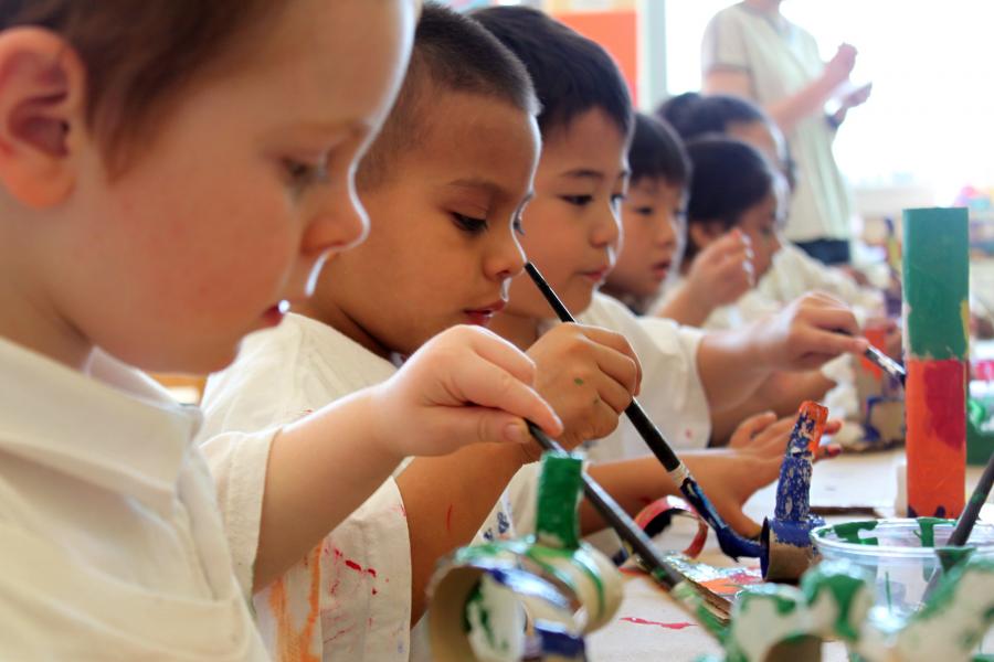 Young children painting